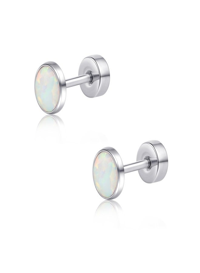 limerencia 20G Titanium Flatback Earrings for Sensitive Ears, G23 Hypoallergenic Titanium Simulated Opal Post Screw Back on Earrings for Cartilage Helix Tragus(5mm,White) - Image 1