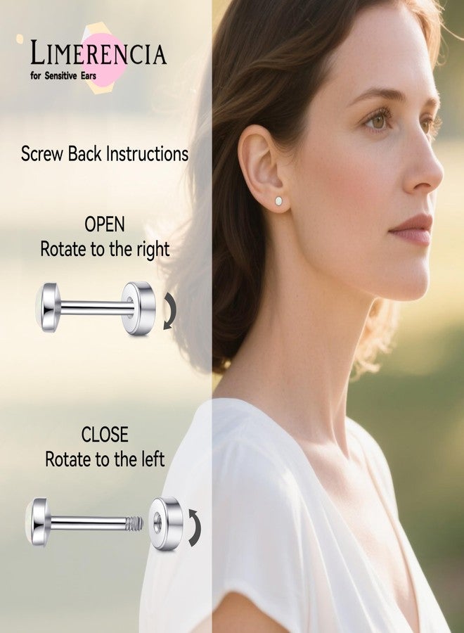 limerencia 20G Titanium Flatback Earrings for Sensitive Ears, G23 Hypoallergenic Titanium Simulated Opal Post Screw Back on Earrings for Cartilage Helix Tragus(5mm,White) - Image 3