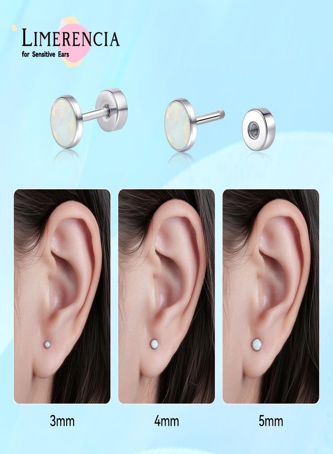 limerencia 20G Titanium Flatback Earrings for Sensitive Ears, G23 Hypoallergenic Titanium Simulated Opal Post Screw Back on Earrings for Cartilage Helix Tragus(5mm,White) - Image 5