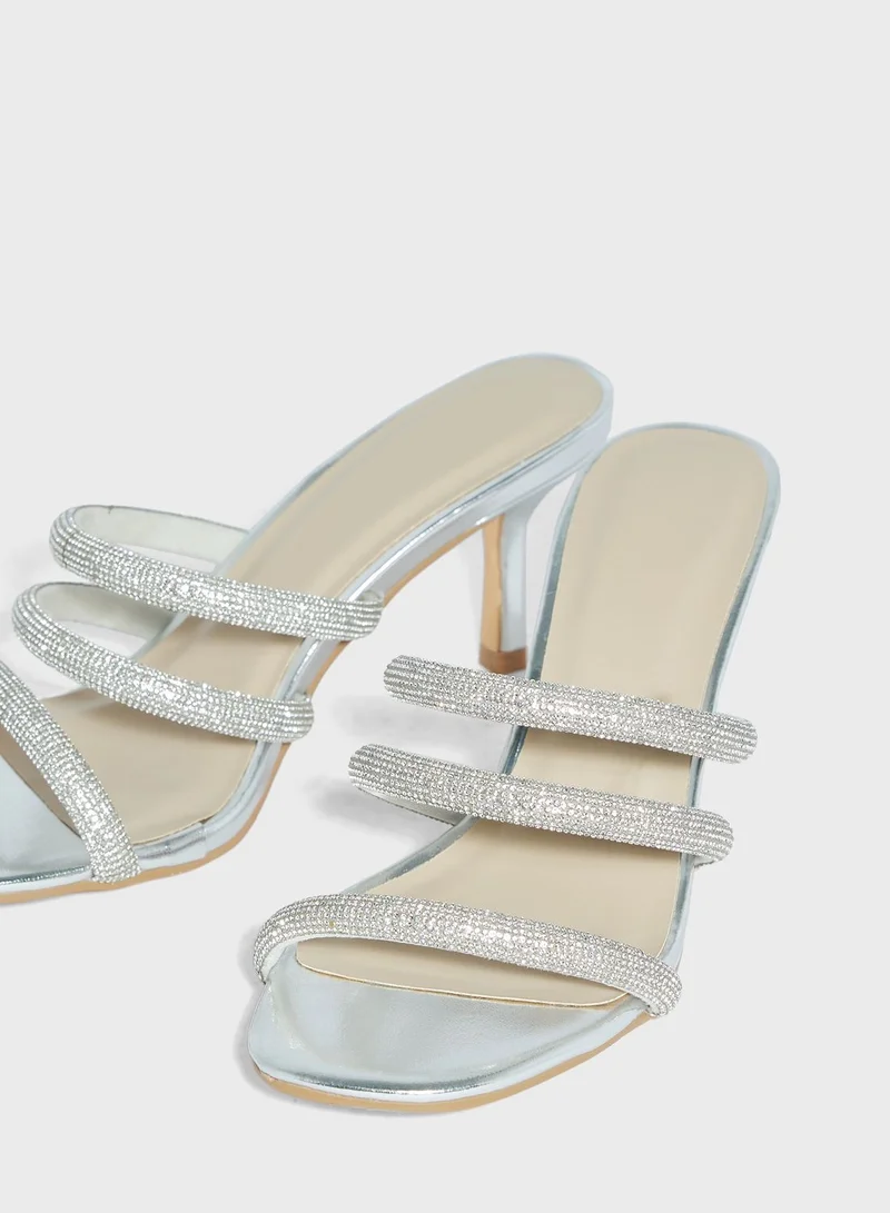 ترافل من نمشي Mid Stiletto Heel Diamante Mule Sandal