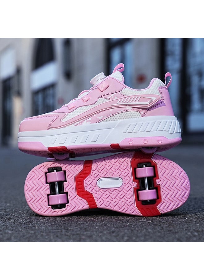NIBEMINENT Kids Roller Skates Shoes 4 Wheels Roller Shoes Boys Girls Wheel Shoes Roller Sneakers Shoes for Beginner More Balanced  - Image 1