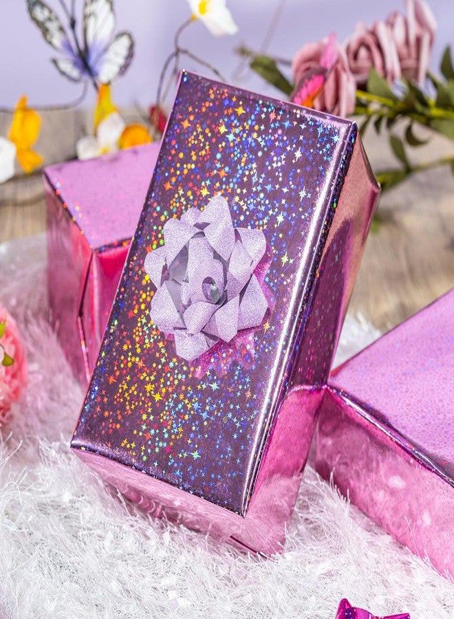 Flyhill Pink Holographic Wrapping Paper Roll Girls, Metallic Holographic Shiny Galaxy Star Gift Wrap Space Design for Girls Birthday, Valentine's Day, Mother‘s Day, Wedding, Party - Mini Roll 17inch*32.8ft - Image 4