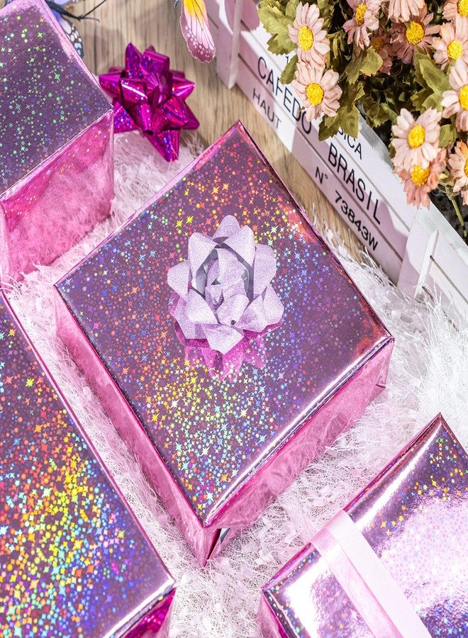 Flyhill Pink Holographic Wrapping Paper Roll Girls, Metallic Holographic Shiny Galaxy Star Gift Wrap Space Design for Girls Birthday, Valentine's Day, Mother‘s Day, Wedding, Party - Mini Roll 17inch*32.8ft - Image 3