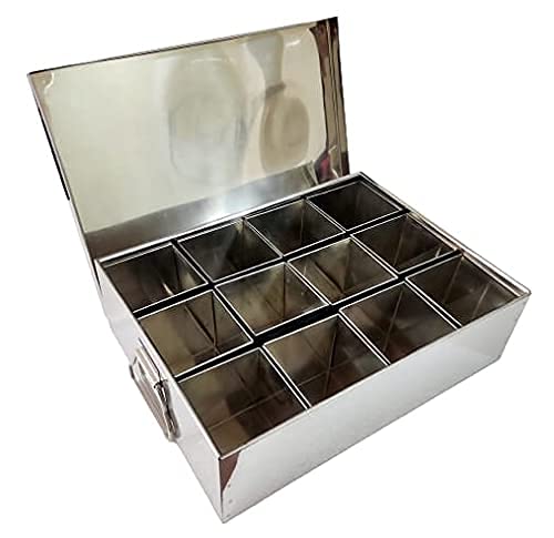 PAUL SONS Stainless Steel Commercial Masala PetiSpice BoxMasala DabbaSpice Box SizeL17 x B13 Big 12 Compartment Silver - Image 2