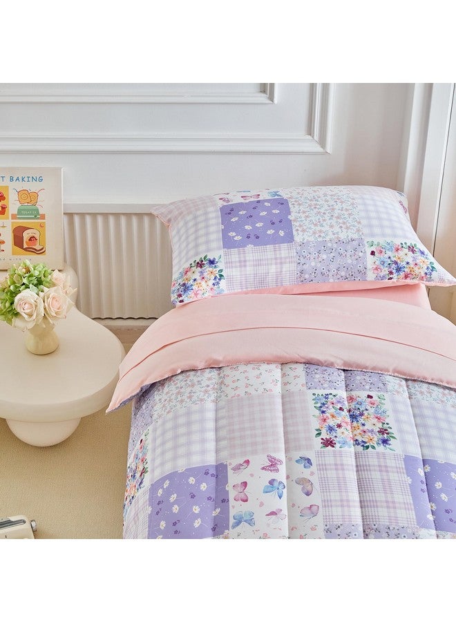 Joyreap 4 Piece Toddler Bedding Set- Pink n Purple Floral Butterflies Patchwork Design, Microfiber Toddler Bedding Comforter Set for Girls - Image 4