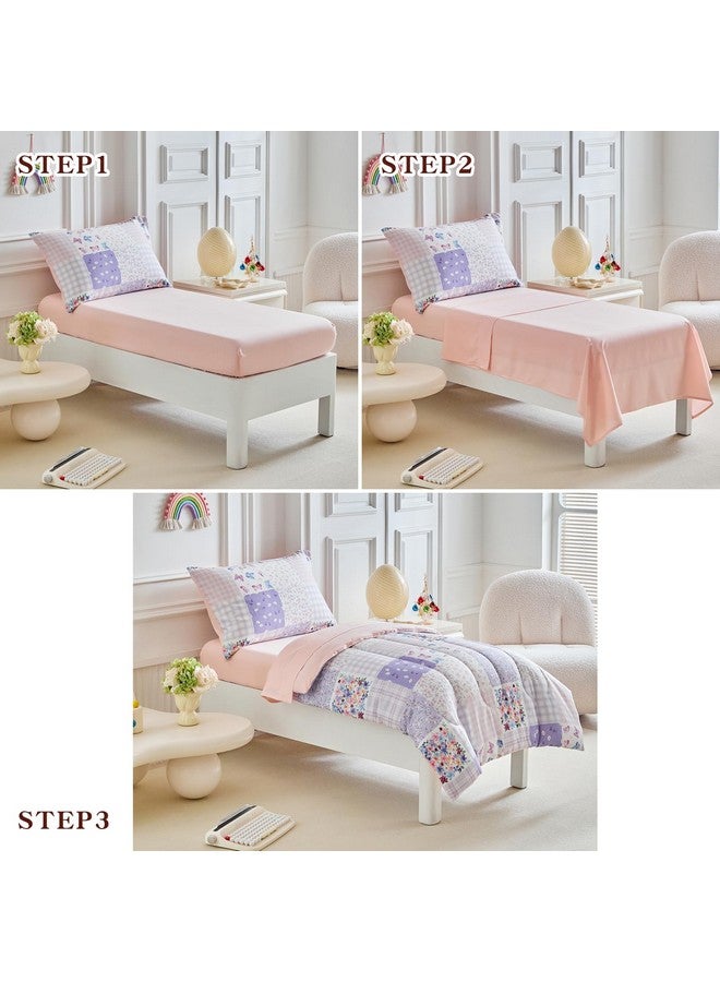 Joyreap 4 Piece Toddler Bedding Set- Pink n Purple Floral Butterflies Patchwork Design, Microfiber Toddler Bedding Comforter Set for Girls - Image 5