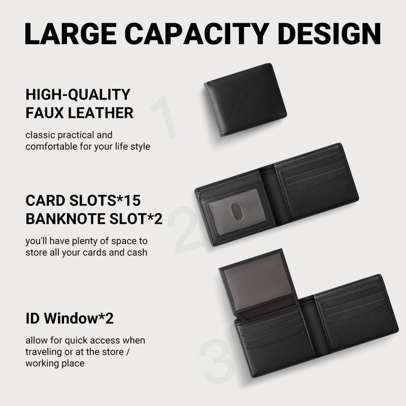 GNDR Wallet For Men RFID Blocking Black Wallets Bifold Faux Leather Card Holder Front Pocket Mens Accessories With Gift Box - Image 2