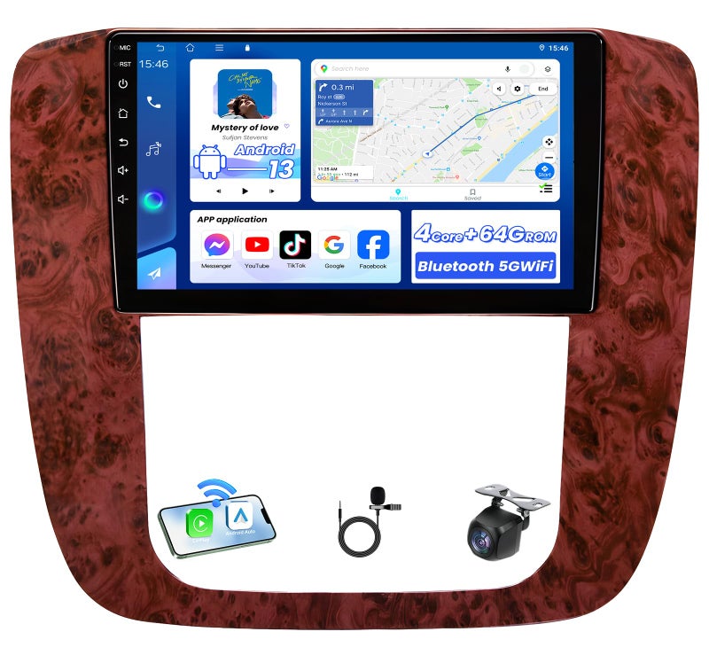 Jerqry 4Core+64G ROM Car Radio for GMC Yukon Sierra Chevy Tahoe Suburban Silverado 2007-2013: 9" 1280x800 Touchscreen Upgrade with Wireless Carplay Android Auto 1080 Backup Camera Bluetooth 5GWiFi GPS FM SWC - Image 1