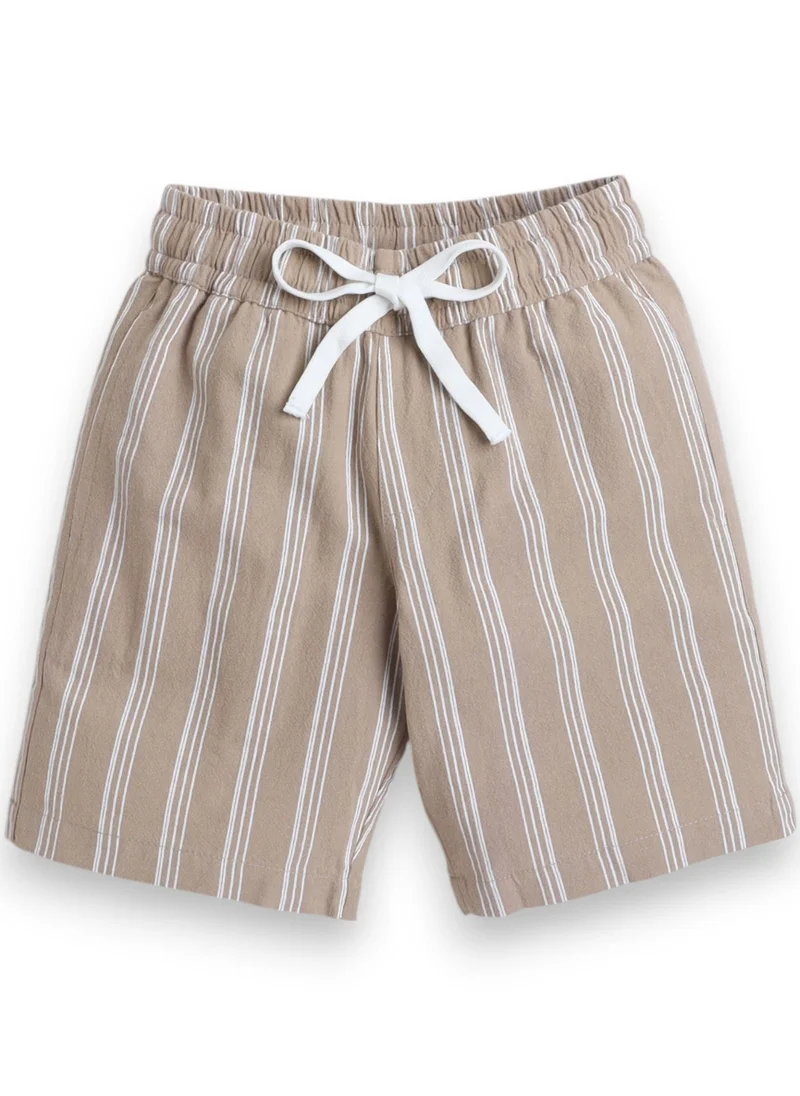 victor and jane Victor and Jane Boys' Casual Cotton Shirt & Shorts Set – Short Sleeve Outfit - Beige