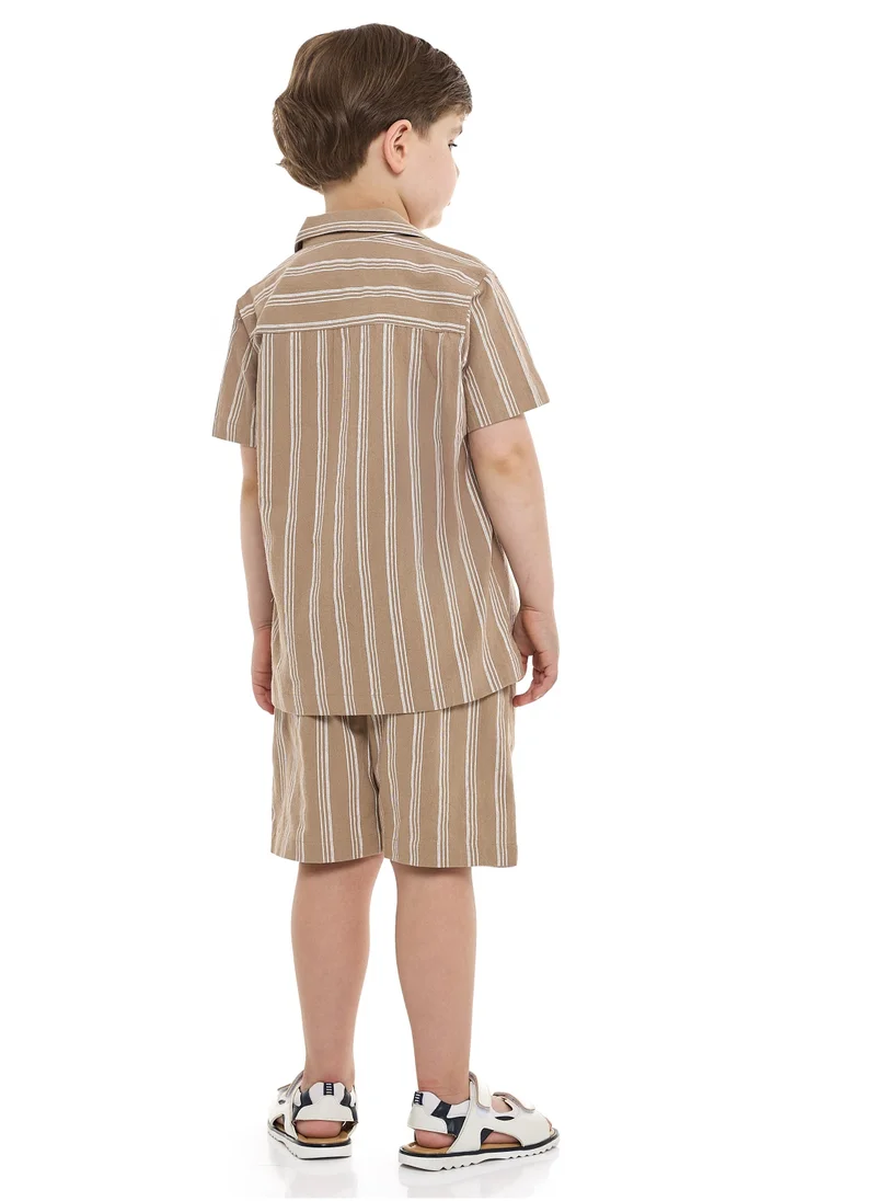 victor and jane Victor and Jane Boys' Casual Cotton Shirt & Shorts Set – Short Sleeve Outfit - Beige