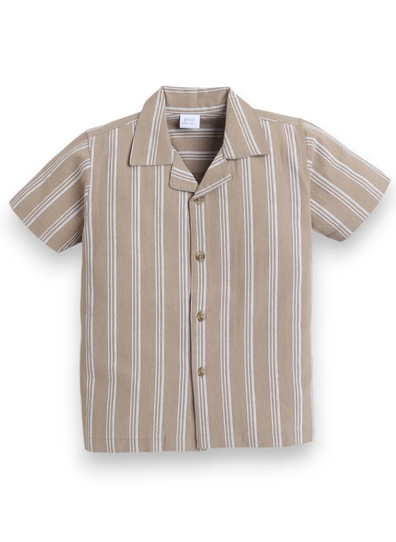 victor and jane Victor and Jane Boys' Casual Cotton Shirt & Shorts Set – Short Sleeve Outfit - Beige