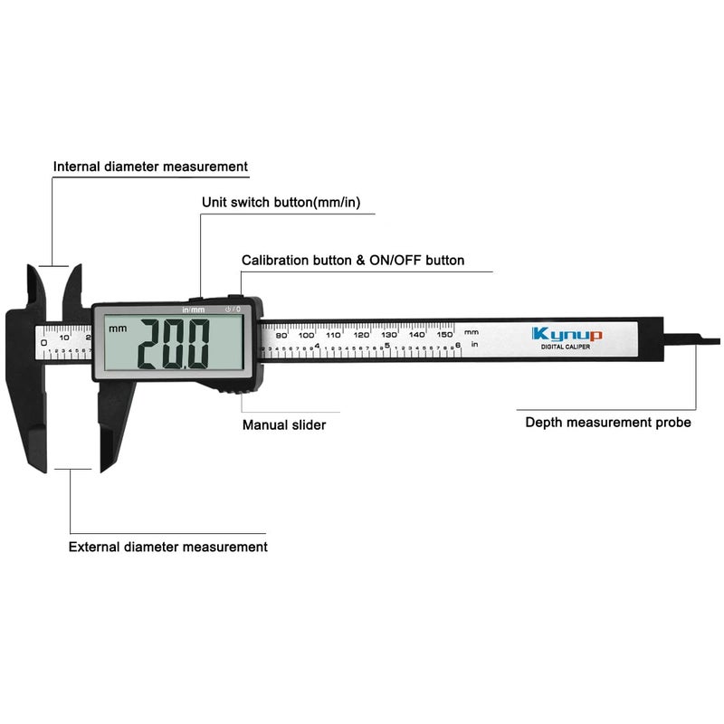 Kynup Caliper Measuring Tool, Digital Caliper Outside Micrometer with Large Screen,6Inch Caliper Tool for Mechanics, Jewelers, Woodworkers, Inch and Millimeter Conversion - Image 2