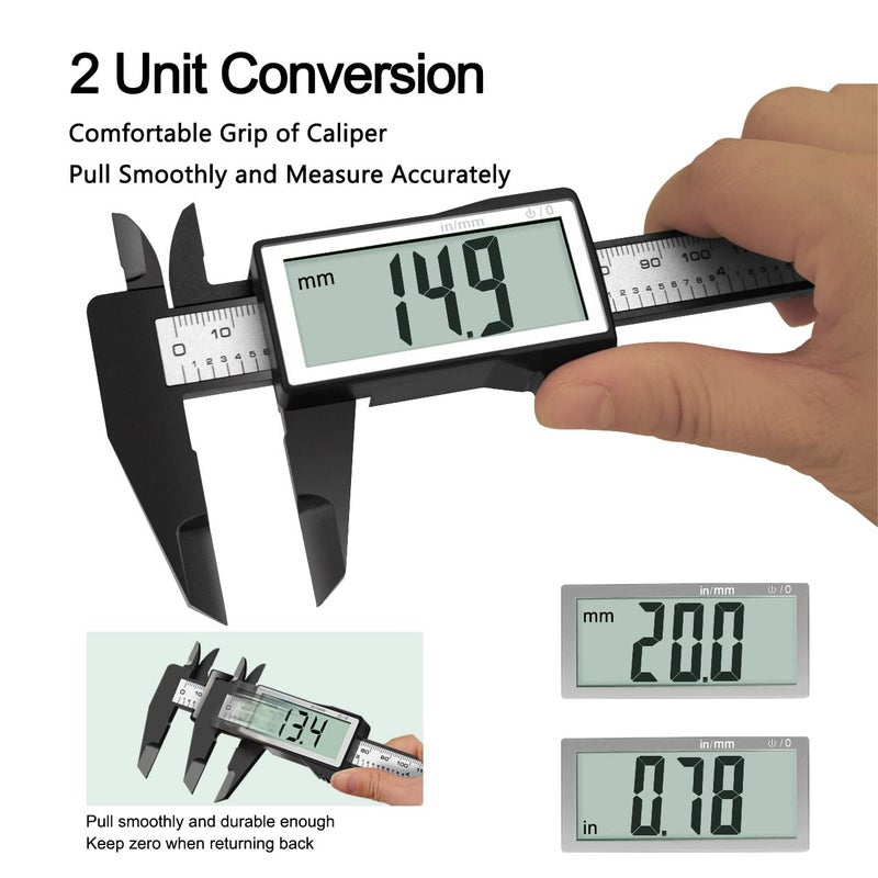 Kynup Caliper Measuring Tool, Digital Caliper Outside Micrometer with Large Screen,6Inch Caliper Tool for Mechanics, Jewelers, Woodworkers, Inch and Millimeter Conversion - Image 5