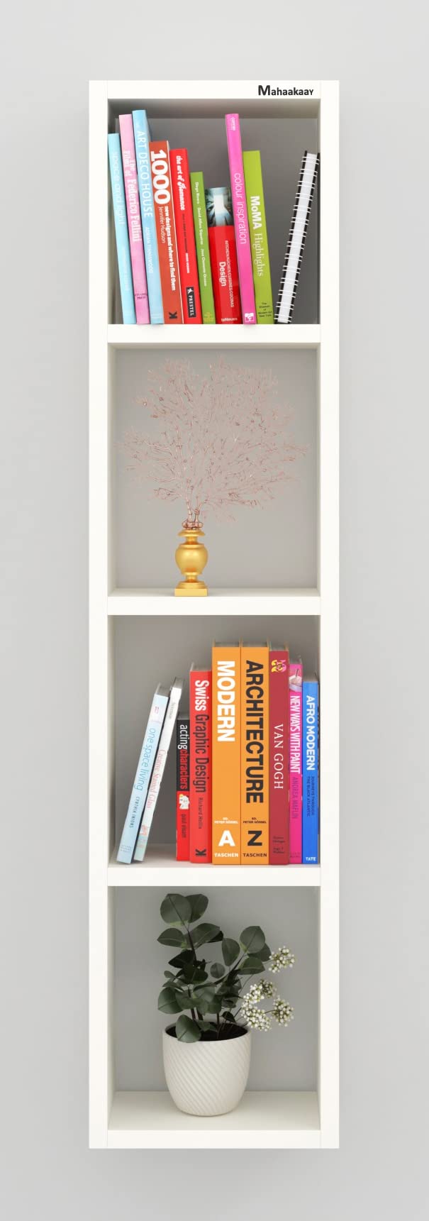 Mahaakaay Sumwud Royal Free Standing Wall Mounted with Fastners Bookcase Book Shelf Display Rack White (Engineered Wood) - Image 3