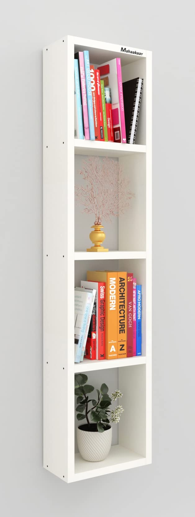 Mahaakaay Sumwud Royal Free Standing Wall Mounted with Fastners Bookcase Book Shelf Display Rack White (Engineered Wood) - Image 5