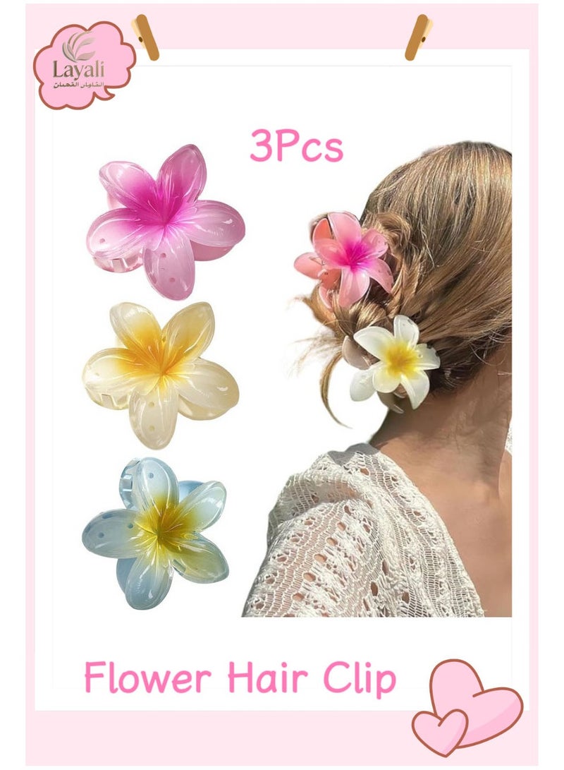 Layali 3 Pcs Flower Hair Clip, Strong Hold Nonslip Hair Claw Clips, Hair Accessories for Holiday Gifts Accessory For Women Ponytails (Yellow+Blue+Pink) - Image 1