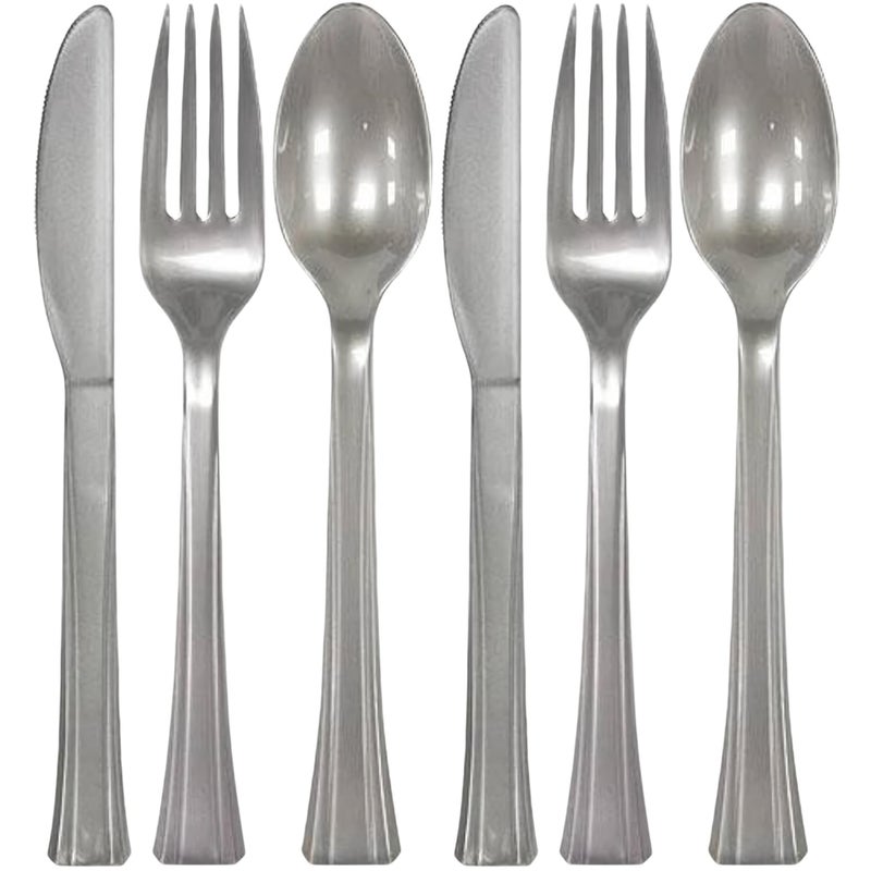 Amscan Assorted Silver Plastic Cutlery (Pack of 24) - Elegant  Durable & Disposable Party Supplies for Every Occasion - Image 1