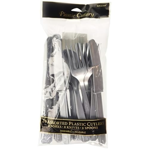 Amscan Assorted Silver Plastic Cutlery (Pack of 24) - Elegant  Durable & Disposable Party Supplies for Every Occasion - Image 5