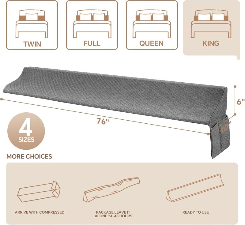 EUHAMS King Size Bed Wedge Pillow for Headboard Bed Gap Filller/Mattress Gap Filler (0-7") - Wedge Pillow Headboard Triangle Foam Pillows Wedges Between Headboards Mattress (Grey,76"x10"x6") - Image 4