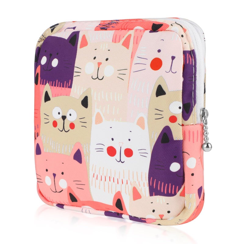 YUXIANLB Sanitary Napkin Storage Bag, Portable Period Bags for Teen Girls, Tampon Disposal Bags Teen Pads Feminine Product Organizer, First Period Kit Pouch for Girls (Cat) - Image 1