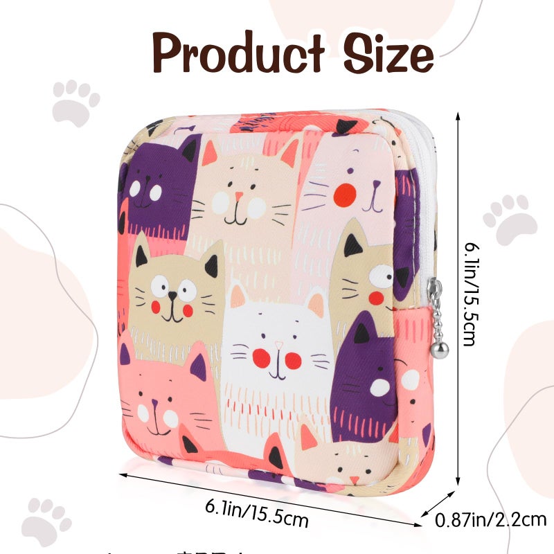 YUXIANLB Sanitary Napkin Storage Bag, Portable Period Bags for Teen Girls, Tampon Disposal Bags Teen Pads Feminine Product Organizer, First Period Kit Pouch for Girls (Cat) - Image 2