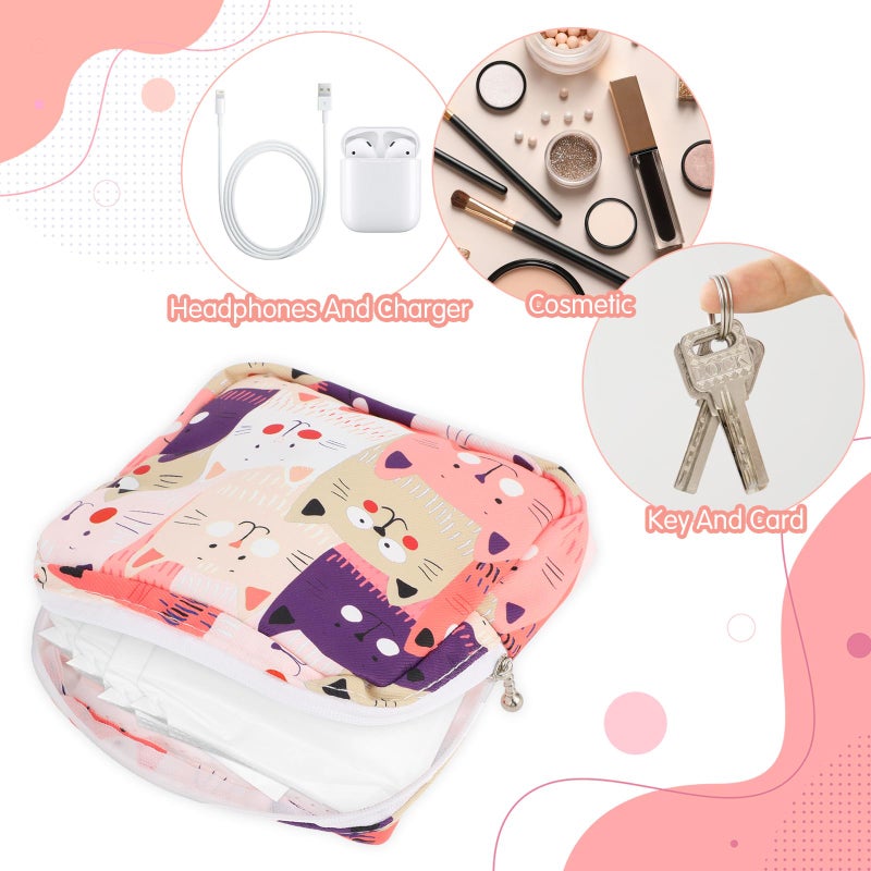 YUXIANLB Sanitary Napkin Storage Bag, Portable Period Bags for Teen Girls, Tampon Disposal Bags Teen Pads Feminine Product Organizer, First Period Kit Pouch for Girls (Cat) - Image 4
