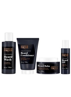 scotch porter Beard Kit - Cleanse, Moisturize, Soothe & Style Coarse, Dry Beard Hair While Encouraging Growth For A Fuller/Healthier-Looking Beard - Includes Wash, Conditioner, Serum & Balm 