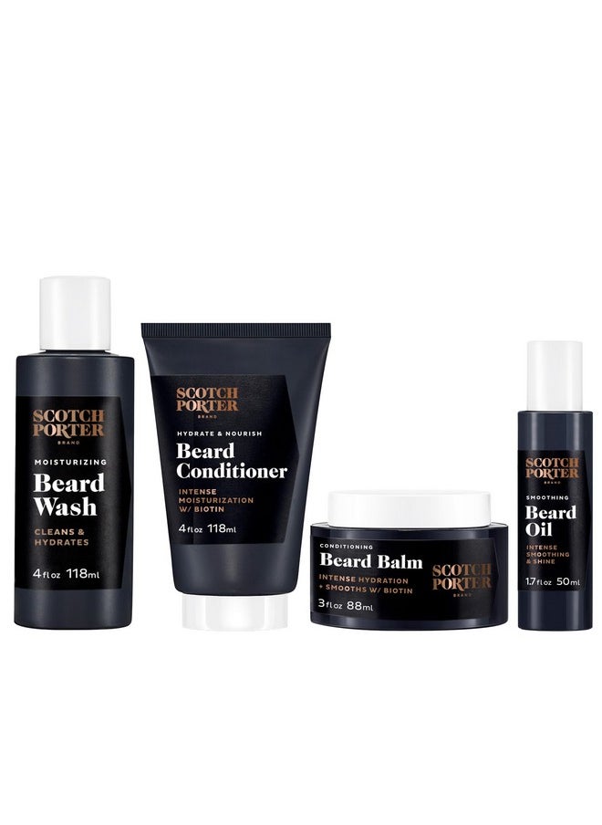 scotch porter Beard Kit - Cleanse, Moisturize, Soothe & Style Coarse, Dry Beard Hair While Encouraging Growth For A Fuller/Healthier-Looking Beard - Includes Wash, Conditioner, Serum & Balm 