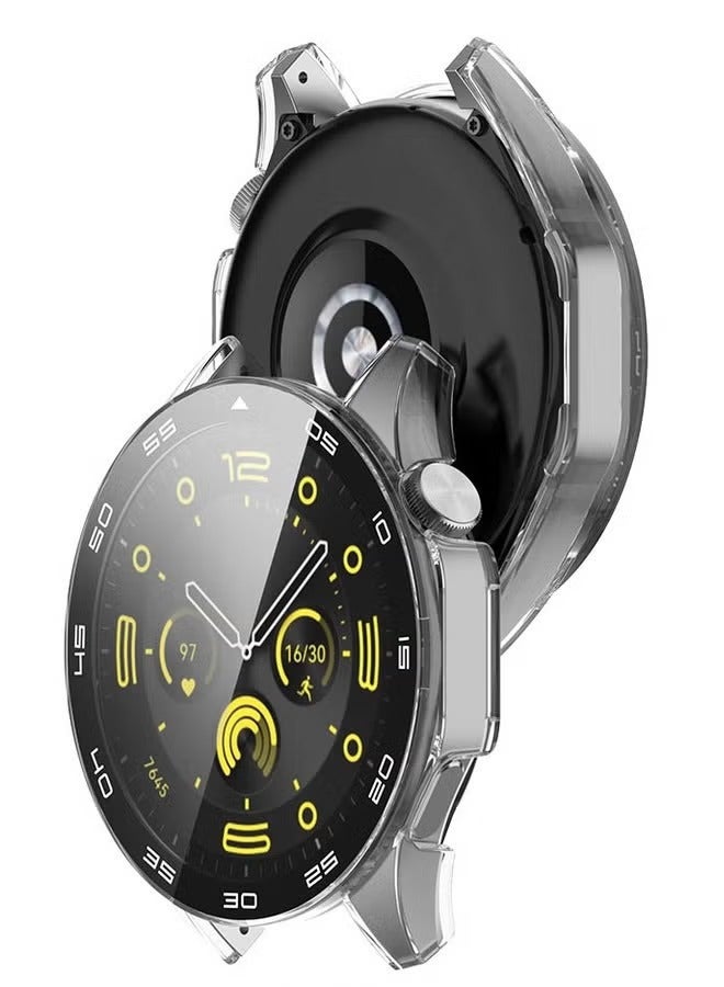 حافظة ساعة هواوي GT 4 مقاس 46 ملم مع واقي شاشة من الزجاج المقوى 9H، تصميم فريد من نوعه، غطاء مقاوم للماء من البولي كربونات، ملحقات تغطية كاملة حساسة للمس لساعة هواوي GT4 46 ملم مع مقياس (شفاف) - Image 5