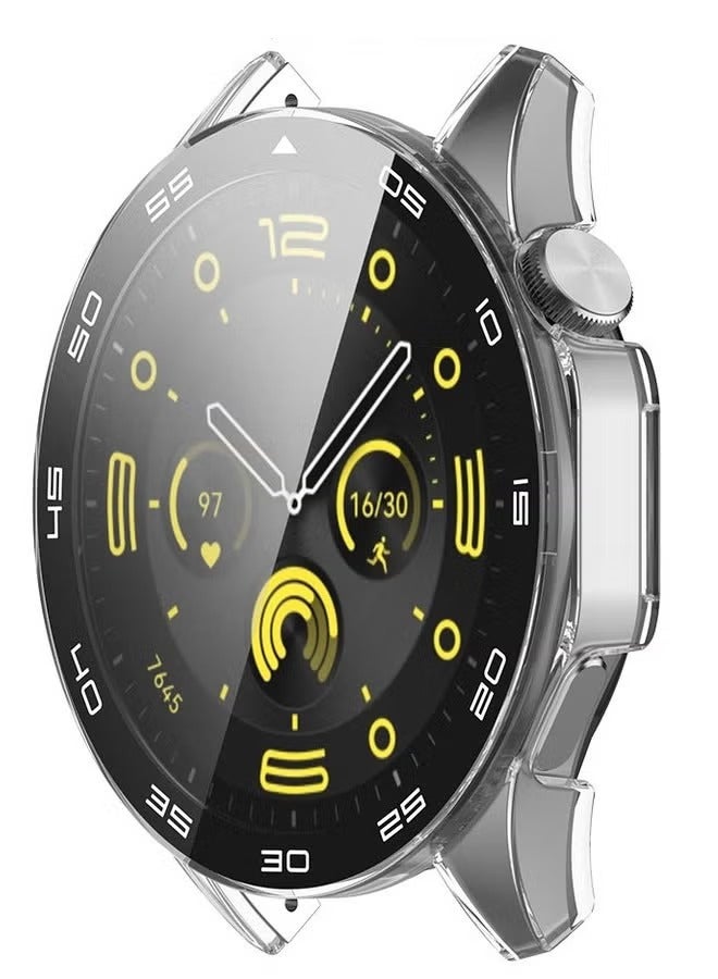 حافظة ساعة هواوي GT 4 مقاس 46 ملم مع واقي شاشة من الزجاج المقوى 9H، تصميم فريد من نوعه، غطاء مقاوم للماء من البولي كربونات، ملحقات تغطية كاملة حساسة للمس لساعة هواوي GT4 46 ملم مع مقياس (شفاف) - Image 4