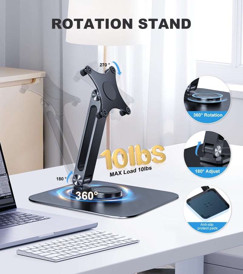 JUNEBOX Portable Monitor Stand VESA 75x75mm Holes M4 Anti-Loss Screws, Aluminum Alloy Base, Fits 7"- 18", 15.6" 16" 17" 17.3" 18" Inch Small Monitors Lay Flat, Black Desk Mount (Not Fits100x100mm) - Image 4