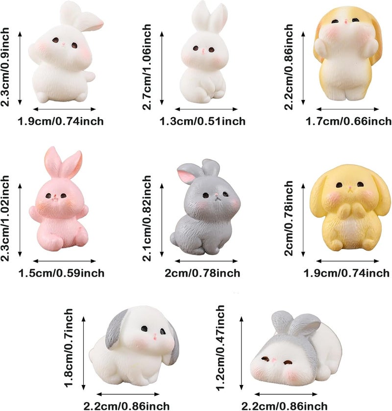 Cayway 8 PCS Fairy Garden Accessories, Mini Rabbit Set, Plastic Rabbits Miniature Resin Animals for Home Decor Fairy Garden Mini Moss Landscape Decor - Image 2