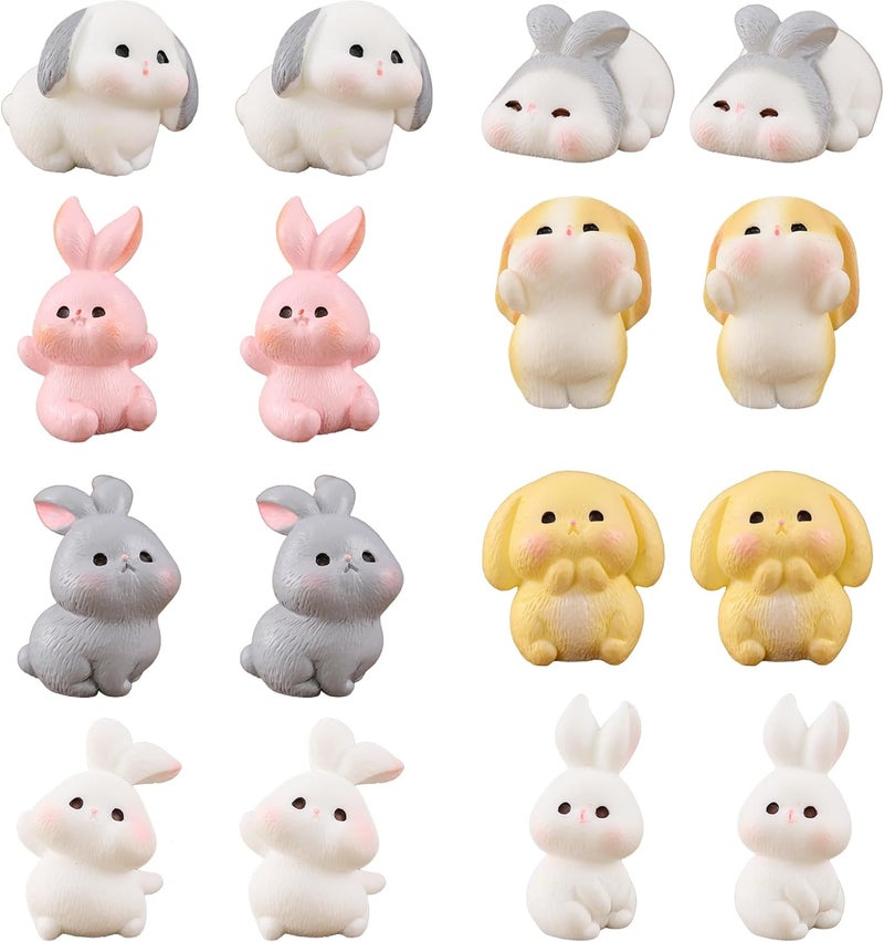 Cayway 8 PCS Fairy Garden Accessories, Mini Rabbit Set, Plastic Rabbits Miniature Resin Animals for Home Decor Fairy Garden Mini Moss Landscape Decor - Image 1