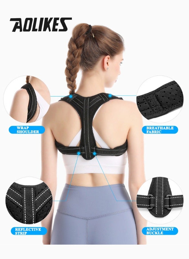 AOLIKES Reflective & Ergonomic Posture Corrector Belt for Men and Women, Breathable Back Brace Posture Corrector,  Invisible Back Support Brace for Spine Alignment, Improve Posture, Correct Hunchback, Ideal for Sports, Office, Daily Use (Black) - Image 2