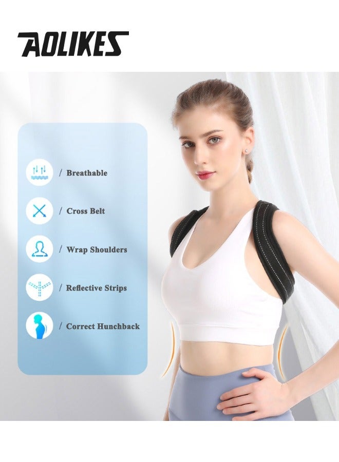 AOLIKES Reflective & Ergonomic Posture Corrector Belt for Men and Women, Breathable Back Brace Posture Corrector,  Invisible Back Support Brace for Spine Alignment, Improve Posture, Correct Hunchback, Ideal for Sports, Office, Daily Use (Black) - Image 3