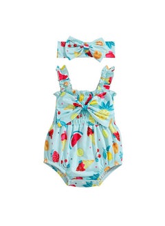 Hopscotch Hopscotch Baby Girls Polyester Fruit Print Bodysuit With Headband in Blue Color For Ages (6-9 Months)  - Image 1