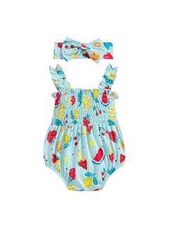Hopscotch Hopscotch Baby Girls Polyester Fruit Print Bodysuit With Headband in Blue Color For Ages (6-9 Months)  - Image 2