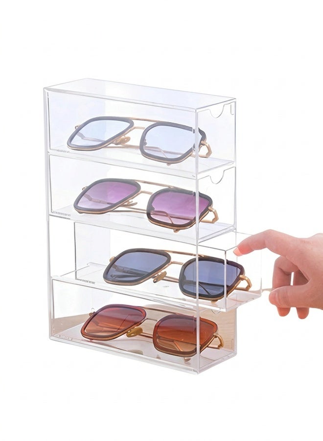 Beauenty Sunglasses Case Storage Box with 4 Clear Divided Drawers,Stackable Sunglasses Organizer,Acrylic Makeup Display Organizer for Sunglasses/Eye Glass/Jewelry/Cosmetic/Watch/Eyeshadow - Image 1