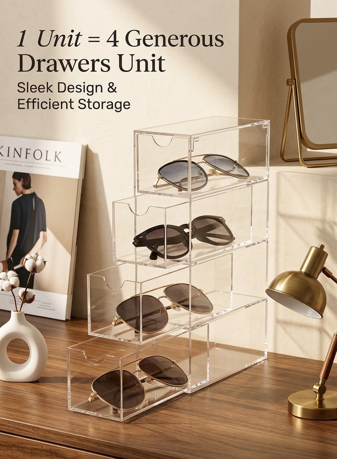 Beauenty Sunglasses Case Storage Box with 4 Clear Divided Drawers,Stackable Sunglasses Organizer,Acrylic Makeup Display Organizer for Sunglasses/Eye Glass/Jewelry/Cosmetic/Watch/Eyeshadow - Image 2