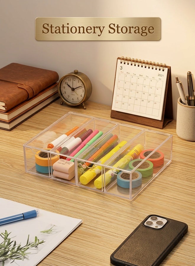 Beauenty Sunglasses Case Storage Box with 4 Clear Divided Drawers,Stackable Sunglasses Organizer,Acrylic Makeup Display Organizer for Sunglasses/Eye Glass/Jewelry/Cosmetic/Watch/Eyeshadow - Image 4