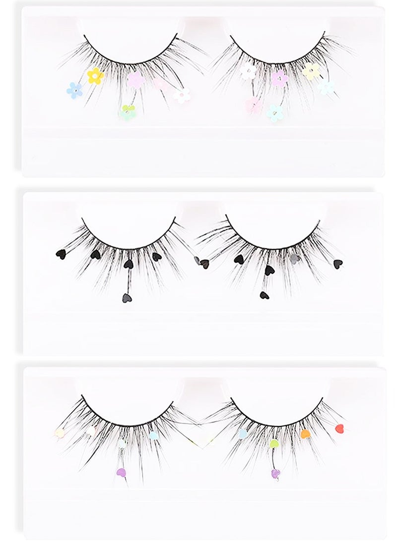 Excefore False Eyelashes Heart Sequins 3D Reusable Extension 7D Fluffy Wispy Lashes Enlarge Eyes for Daily Makeup Party Wedding Ceremony Birthday Cosplay 3 Pairs - Image 1