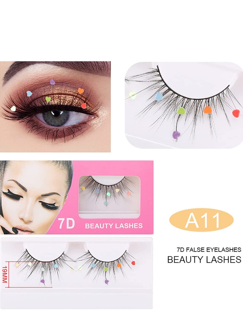 Excefore False Eyelashes Heart Sequins 3D Reusable Extension 7D Fluffy Wispy Lashes Enlarge Eyes for Daily Makeup Party Wedding Ceremony Birthday Cosplay 3 Pairs - Image 2