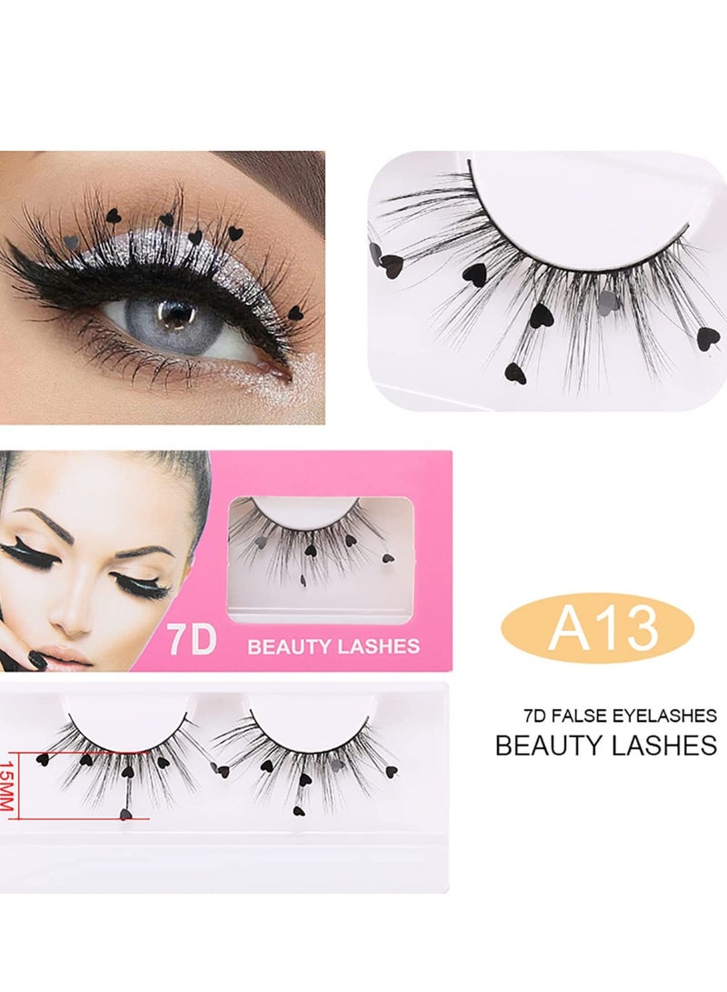 Excefore False Eyelashes Heart Sequins 3D Reusable Extension 7D Fluffy Wispy Lashes Enlarge Eyes for Daily Makeup Party Wedding Ceremony Birthday Cosplay 3 Pairs - Image 4