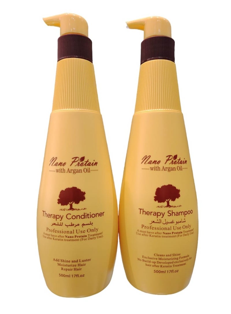 nano protain Argan Shampoo 500 ml and Argan Conditioner 500 ml Special for Hair Treated with Keratin and Protein.