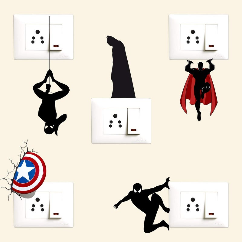 Sticker Yard StickersYard Super Hero's Decorative Wall Sticker Combo Pack for Switch Panel Board, Laptop, Fridge (PVC Vinyl) - Set of 5 |Switch Sticker| - Image 5