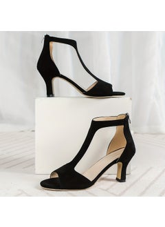 2024 New Womens High-Heels Simple Solid Color Peep-Toe Sandals Black