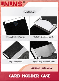 UNUNS Business Card Holder Case,PU Leather ID Card Holder With Magnetic Clasp,Fashion Professional Metal Pocket Card Organizer,Magnetic Suction Business Card Wallet,Best Gift For Men Women,Black  - Image 5