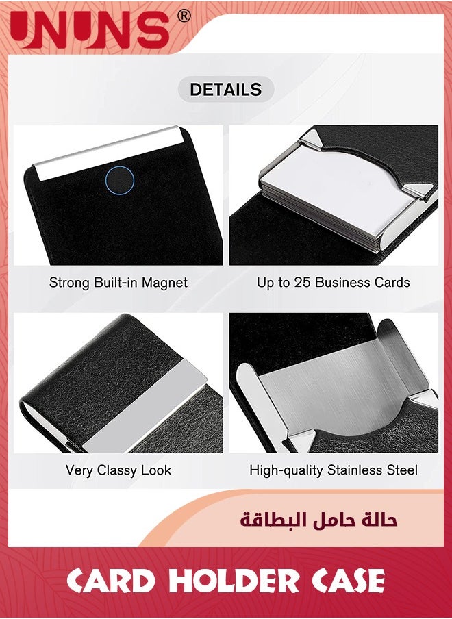 UNUNS - Business Card Holder Case,PU Leather ID Card Holder With Magnetic Clasp,Fashion Professional Metal Pocket Card Organizer,Magnetic Suction Business Card Wallet,Best Gift For Men Women,Black - Image 1