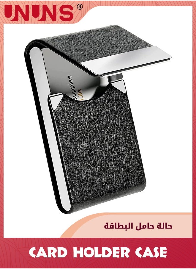 UNUNS - Business Card Holder Case,PU Leather ID Card Holder With Magnetic Clasp,Fashion Professional Metal Pocket Card Organizer,Magnetic Suction Business Card Wallet,Best Gift For Men Women,Black - Image 1