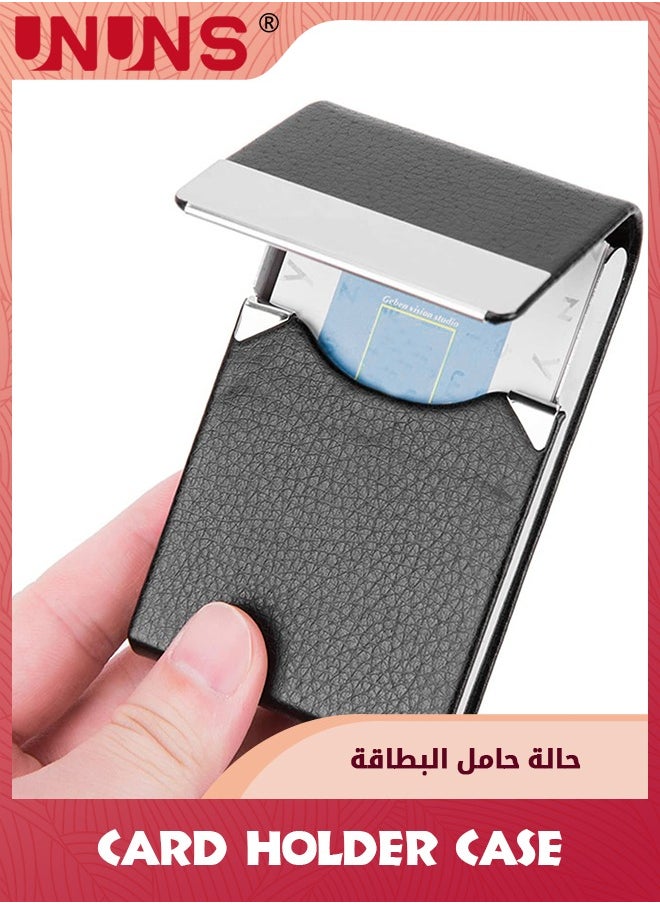UNUNS - Business Card Holder Case,PU Leather ID Card Holder With Magnetic Clasp,Fashion Professional Metal Pocket Card Organizer,Magnetic Suction Business Card Wallet,Best Gift For Men Women,Black - Image 1